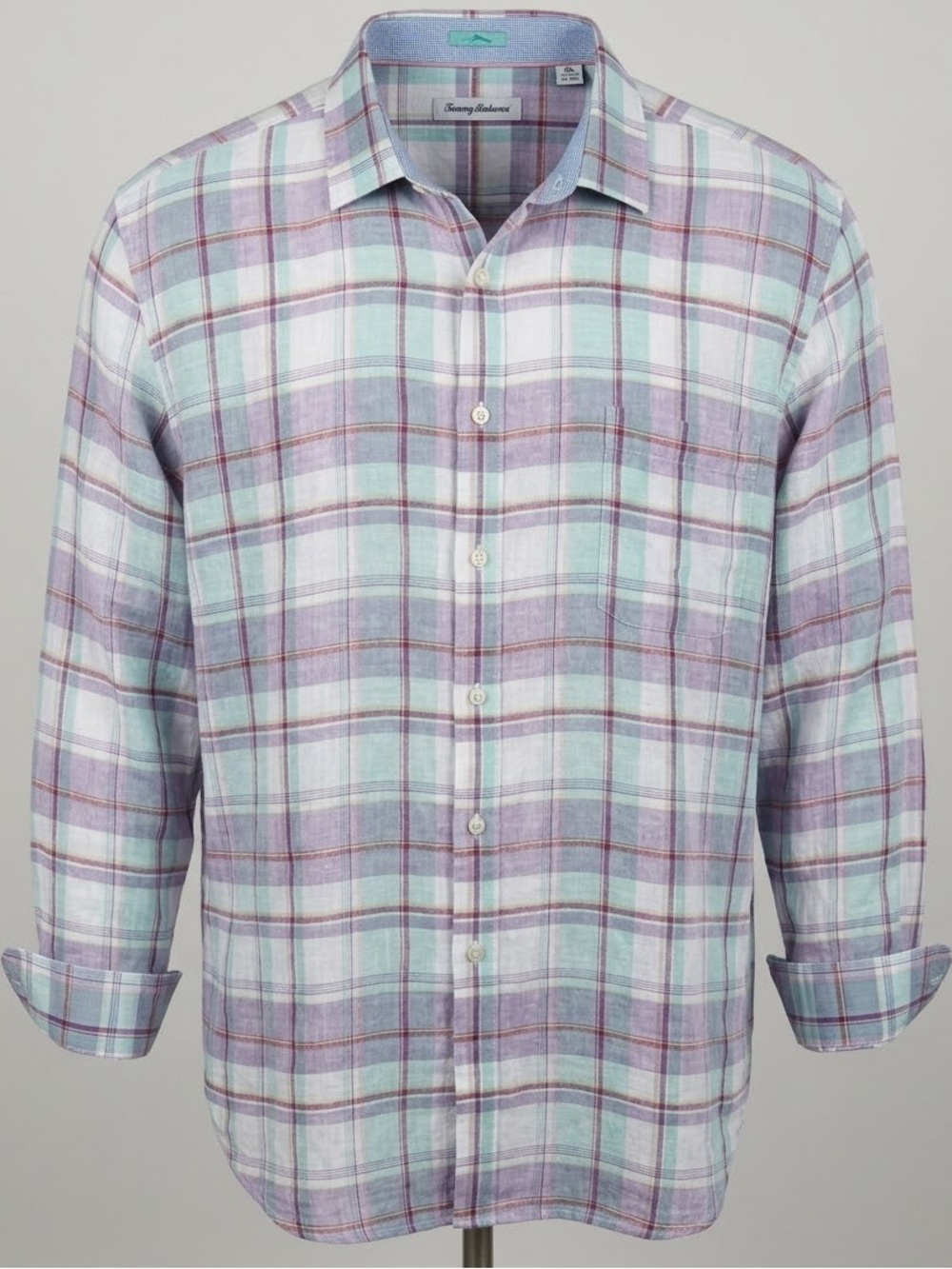 Tommy Bahama 100% Linen Shirt Mens XXXL 3XL Plaid Long Sleeve Pastel Plaid Beach